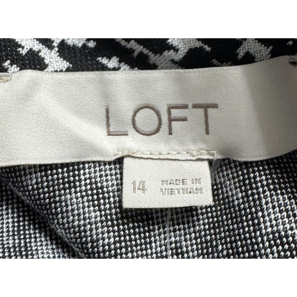 Ann Taylor Loft Shift Dress Women’s 14 Knit Long Sleeve Black Houndstooth NEW - Picture 10 of 12